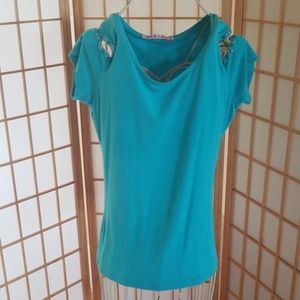 Marisa K Turquoise Blue Rhinstone Tee Shirt